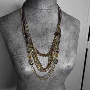 statement necklace costume signed jewelry mixed metals multi strand gold tone